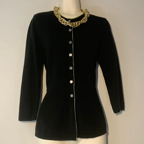 VTG Bianca Nygard Petite With Lime Trim Cotton Blend Cardigan - Picture 2 of 11